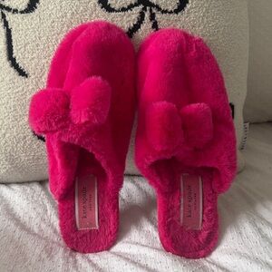Kate Spade Vibrant Pink Plush Slippers